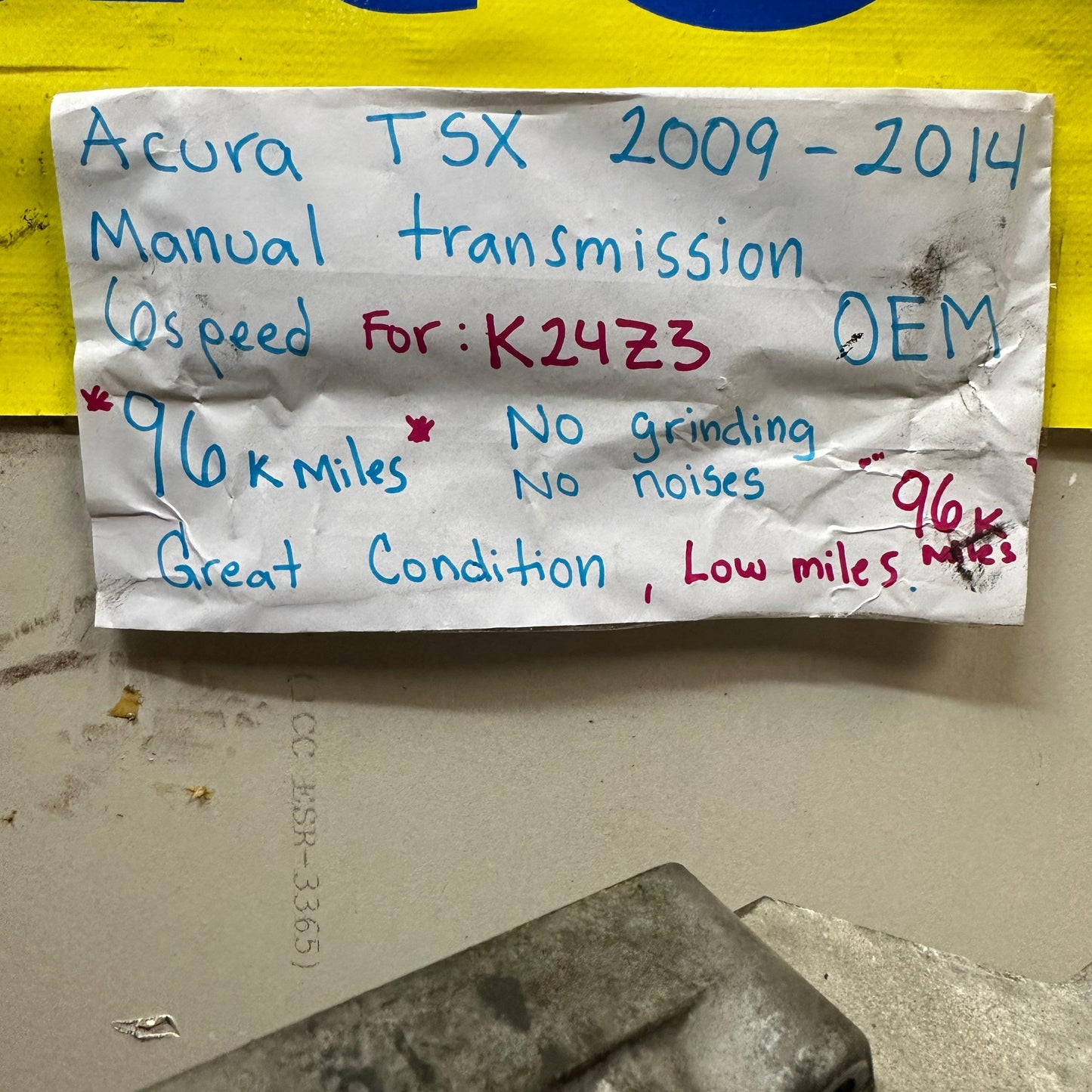 09-14 Acura TSX Transmission *MANUAL/6 Speed* K24Z3 96k 2010 2011 2012 2013 OEM