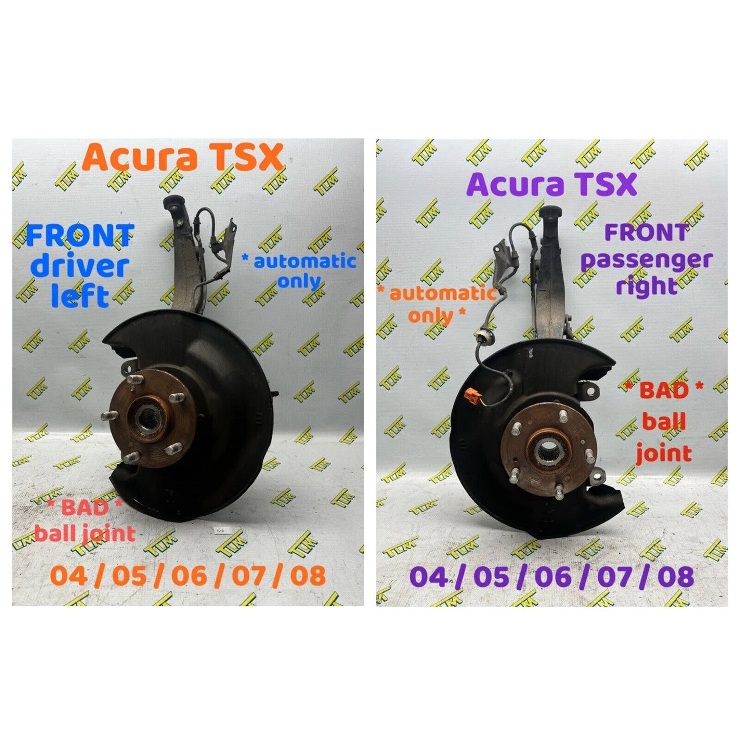 04-08 Acura TSX FRONT Knuckle LEFT & RIGHT Spindle 04 05 06 07 08 Automatic OEM