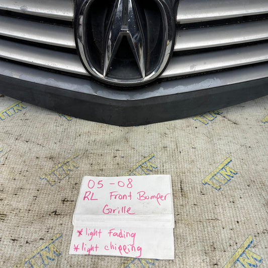 05-08 Acura RL Grill Front Bumper Center 2005 2006 2007 2008 Grille Black OEM
