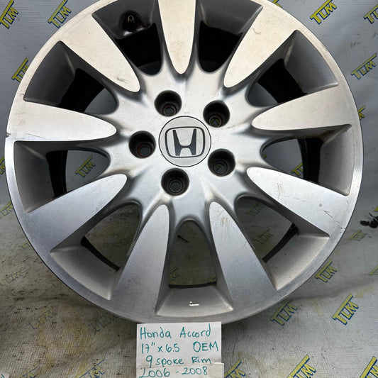 06-08 Honda Accord Rim Wheel 17” 2006 2007 2008 Factory 9 Spoke