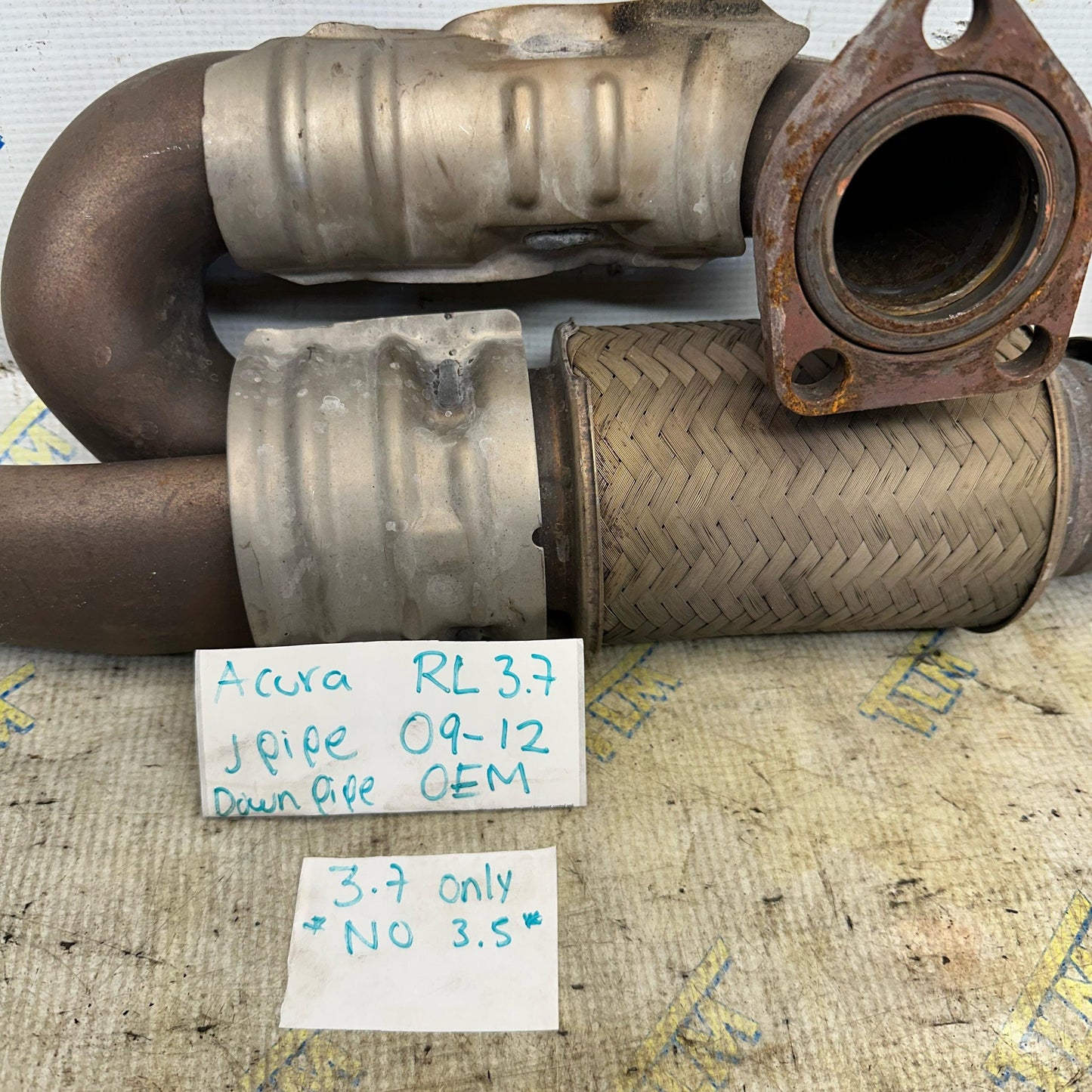 09-12 Acura RL Exhaust Down J Pipe Y Flex Pipe 3.7 Engine 2010 2011 2012 OEM