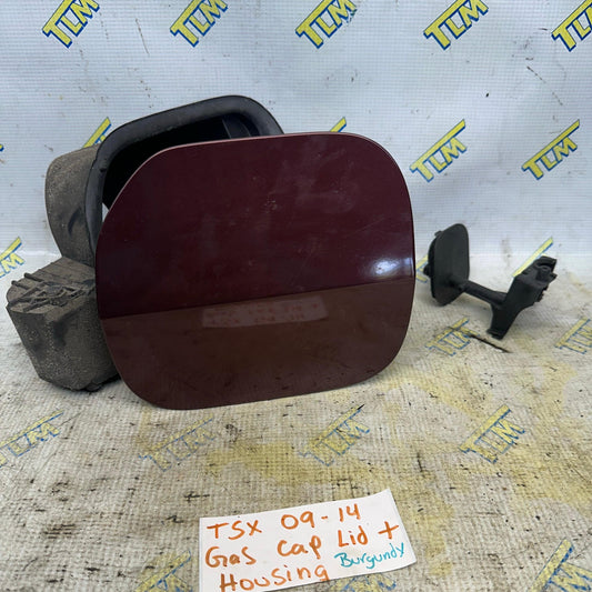 09-14 Acura TSX Fuel Gas Cap Cover Lid with Housing 2010 2011 2012 2013 Burgundy OEM