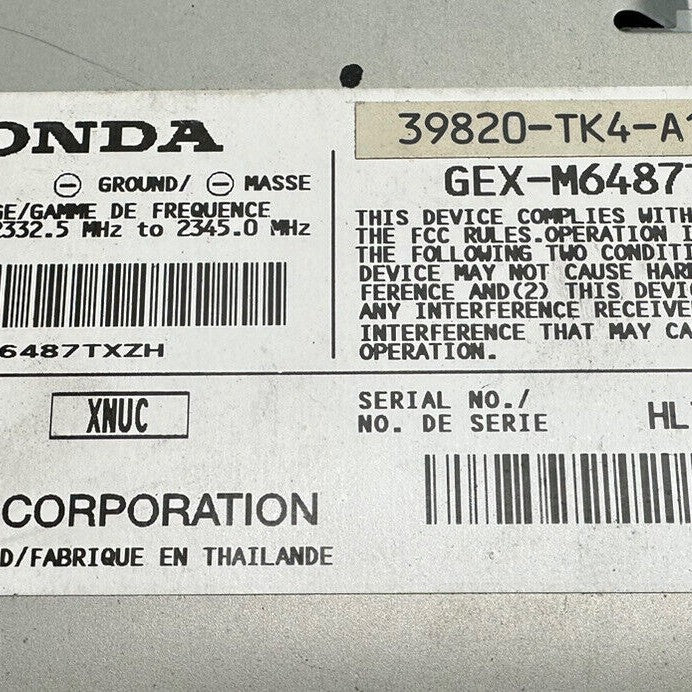 09 Acura TL XM Satellite Radio Receiver Pioneer 39820-TK4 Control 2009 OEM